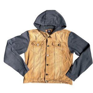 Vtg‎ Rebel Star Denim Jacket Hoodie Mens XL Chest Pockets Y2K Sweatshirt Button
